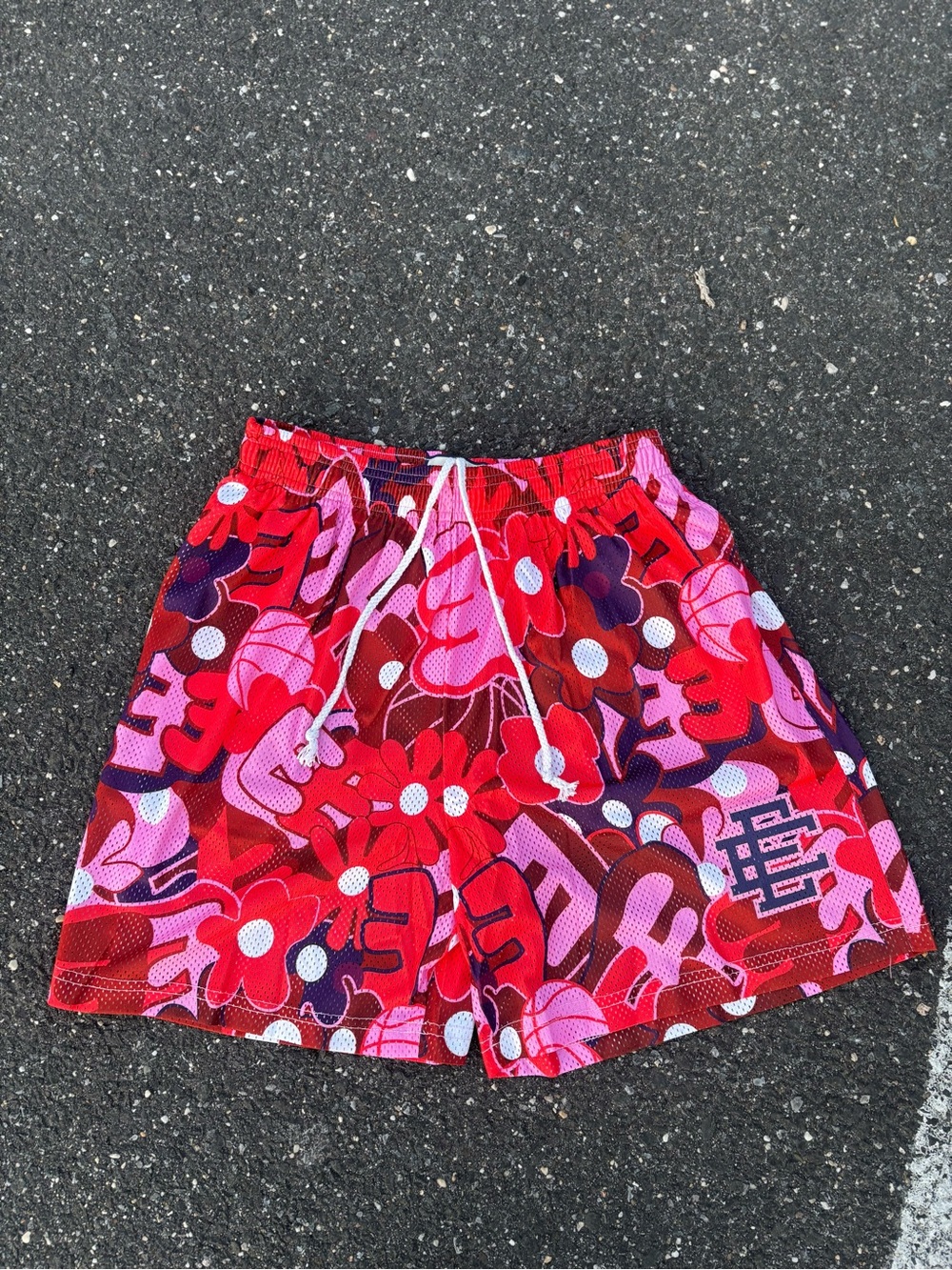Eric Emanuel Red & Pink Floral Kids Athletic Shorts